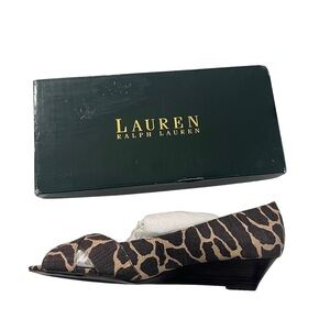 Lauren Ralph Lauren Monika Brown & Cream Giraffe  Linen Slip-On Shoes Sz 10B NIB